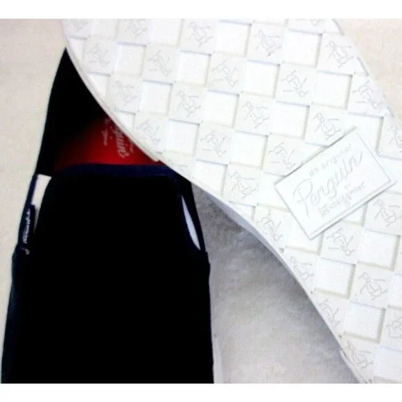 Original Penguin Men's Sam Stripe Slip On Canvas Shoes Navy Blue White NIB - Picture 4 of 5